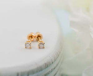 14K Gold-Plated CZ Crystal Stud Earrings for Baby and Kids