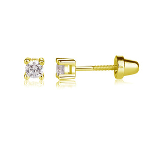 14K Gold-Plated CZ Crystal Stud Earrings for Baby