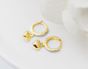 14K Gold-Plated Huggie Hoop Earrings with Heart for Kids 10mm