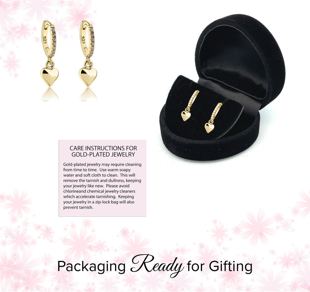 14K Gold-Plated Huggie Hoop Earrings with Heart for Kids 10mm