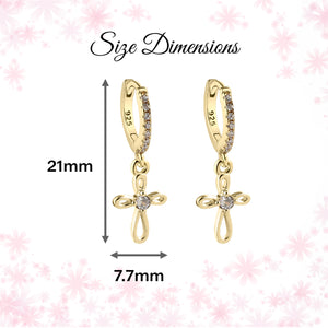 14K Gold-Plated Huggie Hoop Earrings with Cross for Kids 10mm