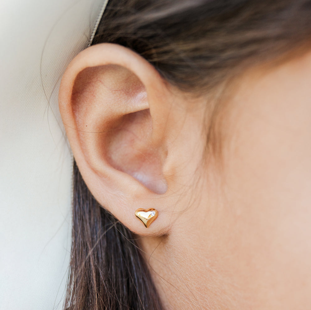 Girls Puff Heart Earrings close up