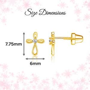 14K Gold-Plated Infinity Cross Earrings for Baptism or Communion -dimensions