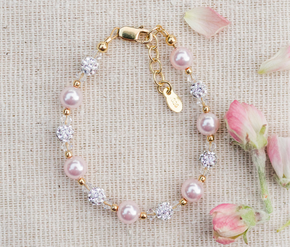 Gold-Plated Pink Pearl Bracelet close up