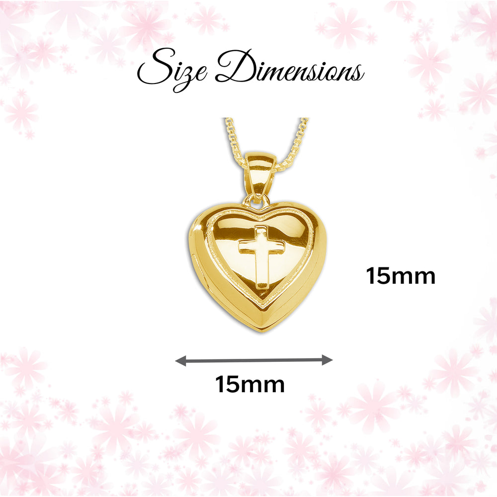 Gold Plated Children's Heart Locket with Cross dimensions