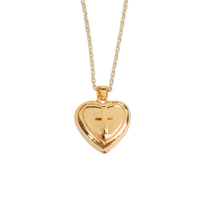 Gold Plated Children's Heart Locket with Cross