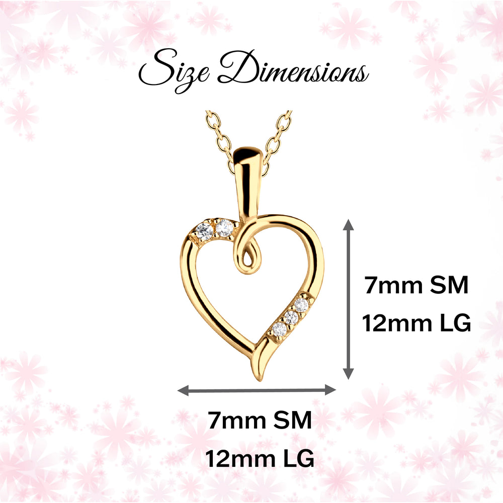 14K Gold Plated Children's Open Heart Necklace for Girls dimensions