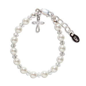 Grace - Sterling Silver Pearl Cross Bracelet for Baptism or Communion