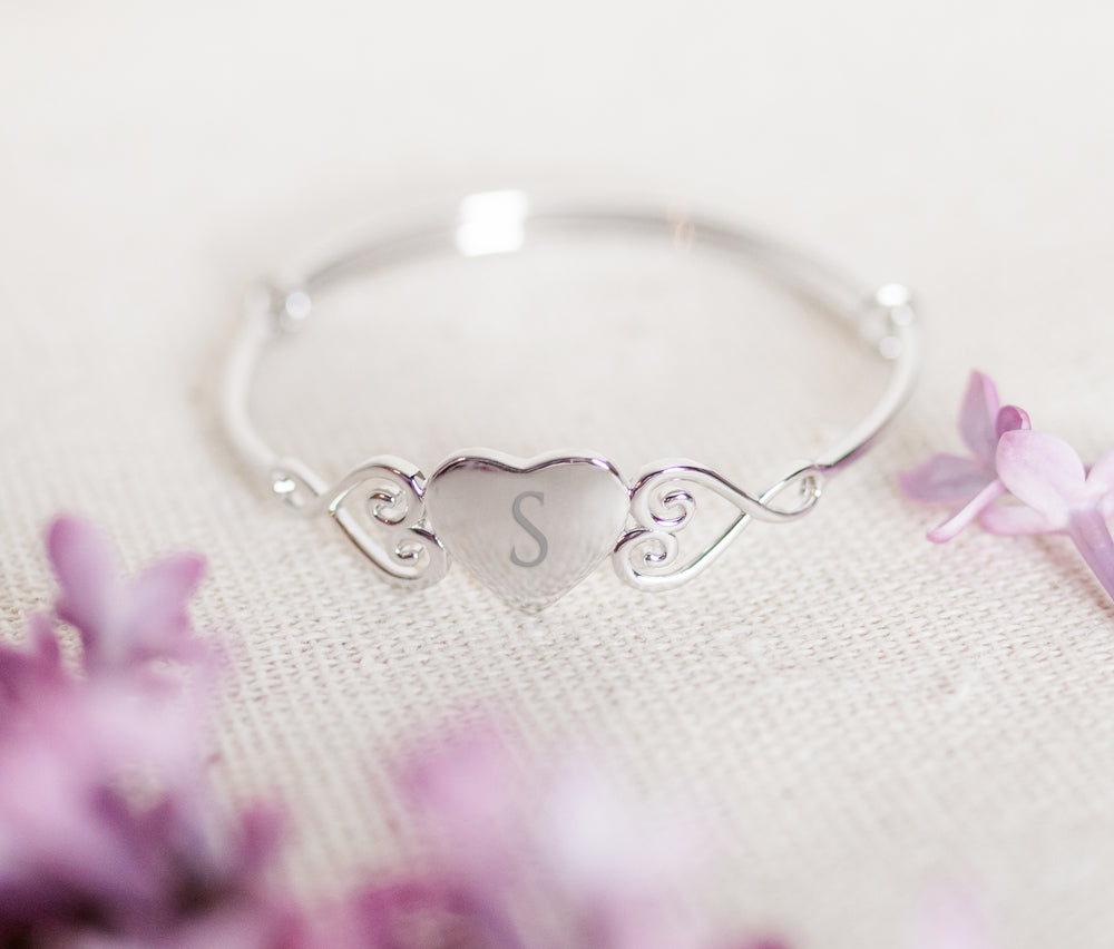 Heart Bangle (Adjustable) - Sterling Silver Solid Heart Bracelet for Kids