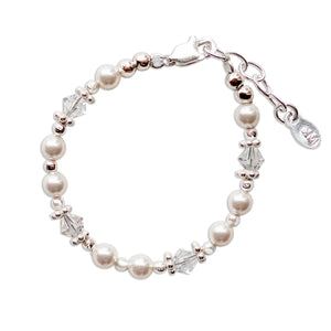 Sterling Silver Pearl and Crystal Beaded Baby Bracelet for Kids