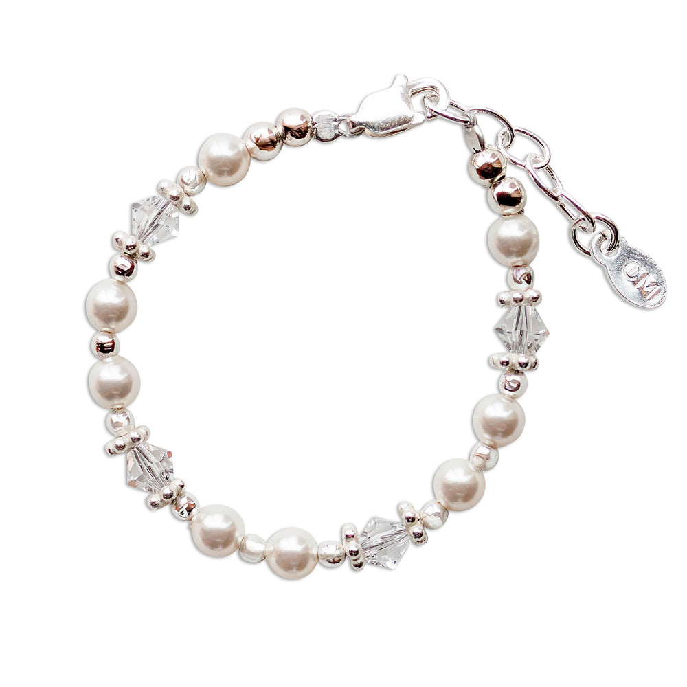 Sterling Silver High-End Austrian Simulated Pearl Cross Baptism Bracelet for Baby Girls - Cherished Moments Jewelry