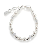 Sterling Silver Simulated Pearl and Crystal Beaded Baby Bracelet for Kids - Cherished Moments Jewelry