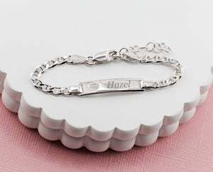 ID Bracelet (Heart) FREE Engraved - Sterling Silver or 14K Gold Plated for Kids