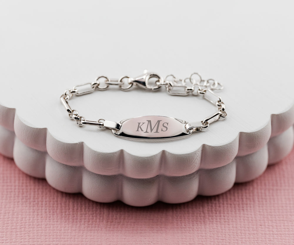 ID Bracelet (Oval) Engraved FREE - Sterling Silver I.D. Bracelet for Kids