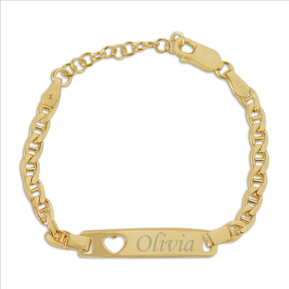 ID Bracelet (Heart) FREE Engraved - Sterling Silver or 14K Gold Plated for Kids