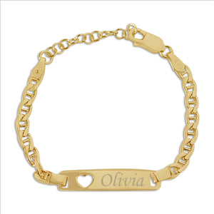 ID Bracelet (Heart) FREE Engraved - Sterling Silver or 14K Gold Plated for Kids