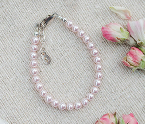 Sterling Silver Pink Simulated Pearl Bracelet Infant Baby Gift for Toddlers, Kids and Little Girls - Cherished Moments Jewelry