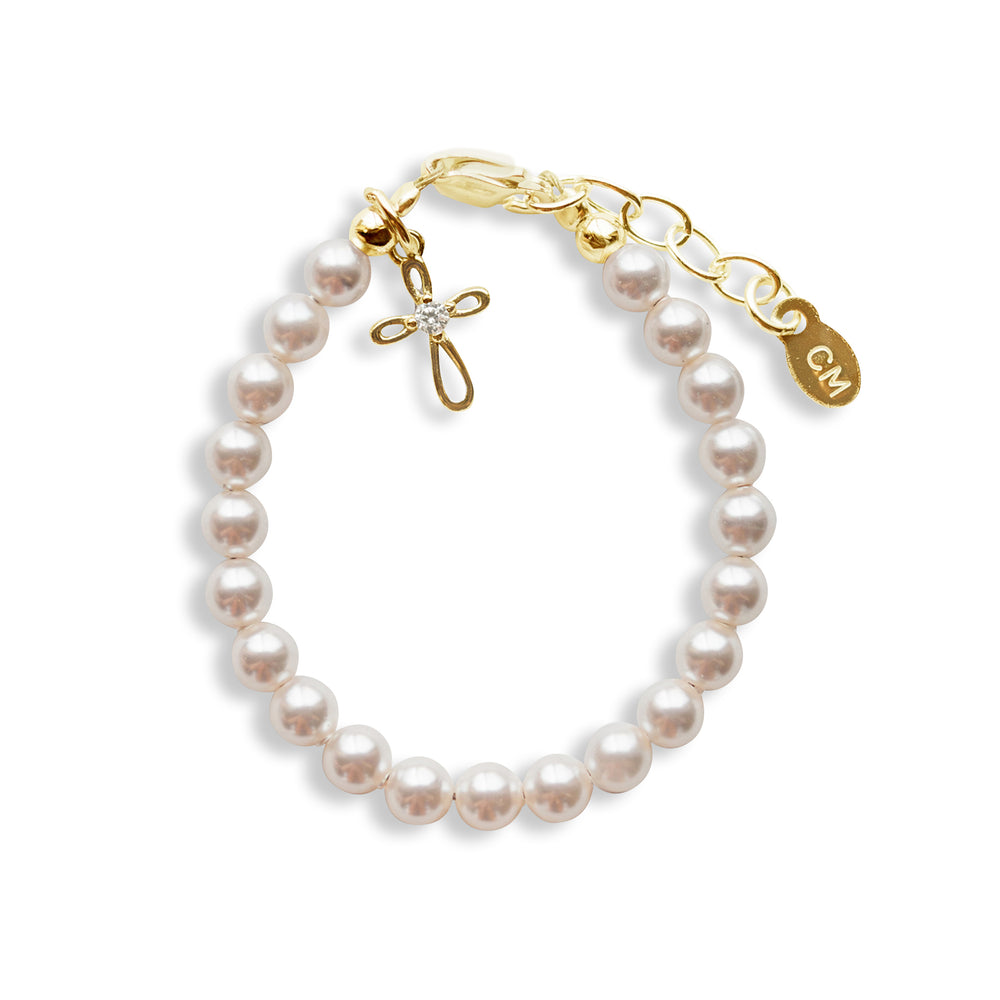 Children's 14K Gold-Plated Cross Baby Bracelet with Pearls