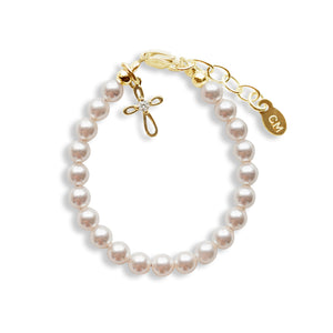 Children's 14K Gold-Plated Cross Baby Bracelet with Pearls