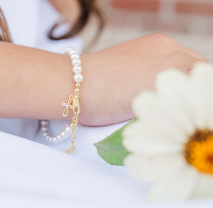 Children's 14K Gold-Plated Cross Baby Bracelet with Pearls