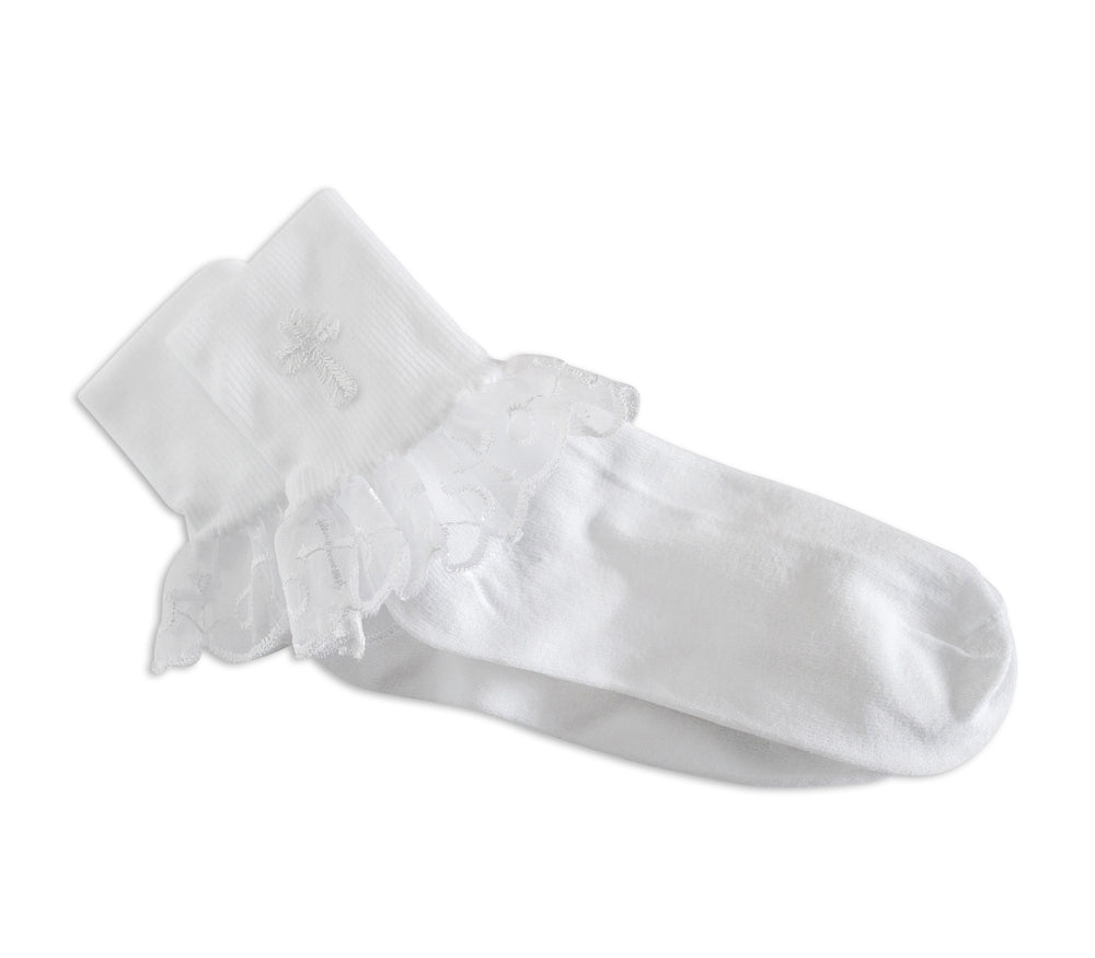 Girls White Sock with Cross for First Communion