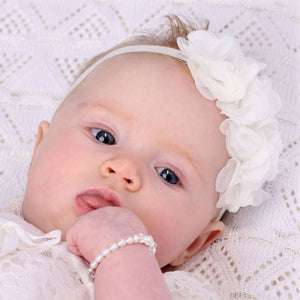 Baptism Headband with Floral Embellishment-Ivory (KSG-082-HB-Ivory)