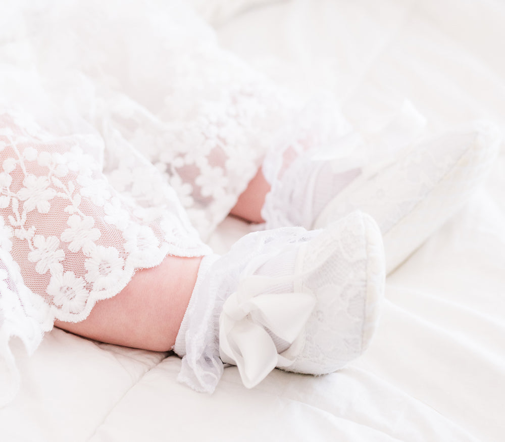 Ivory Lace Baptism Shoe and Headband Set - Cherished Moments Jewelry