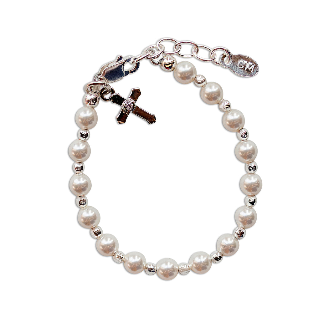 Kaitlyn - Children's Sterling Silver Pearl Cross Bracelet