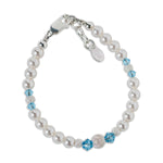 Kora - Girls Sterling Silver Pearl Baby Bracelet with Aqua Crystals Jewelry for Kids