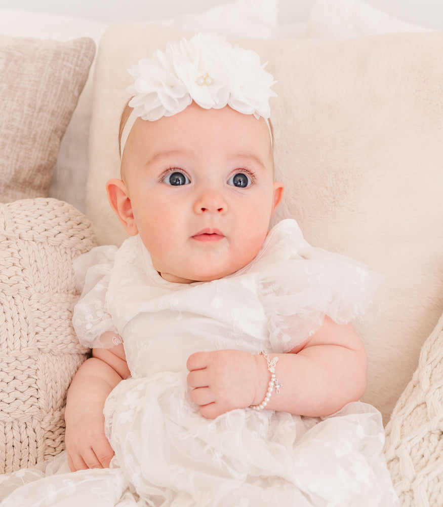 Sterling Silver Simulated Pearl with Cross Bracelet for Infant Baby Baptism or 1st Communion Gift - Cherished Moments Jewelry