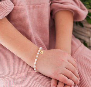 14K Gold Plated Pearl Baby Bracelet with Locket for Kids