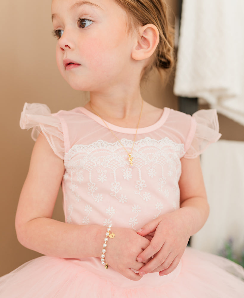 14K Gold Plated Pearl Baby Bracelet with Locket for Kids