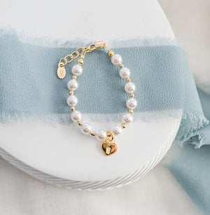 14K Gold Plated Pearl Baby Bracelet with Locket for Kids