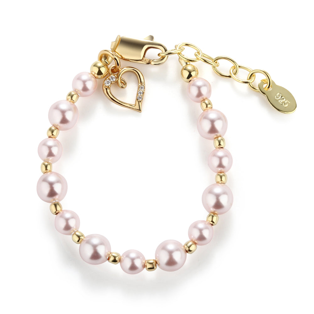 
                
                    Load image into Gallery viewer, Larkin - 14K Gold Plated Pink Pearl Child&amp;#39;s Heart Bracelet Valentines Gift
                
            