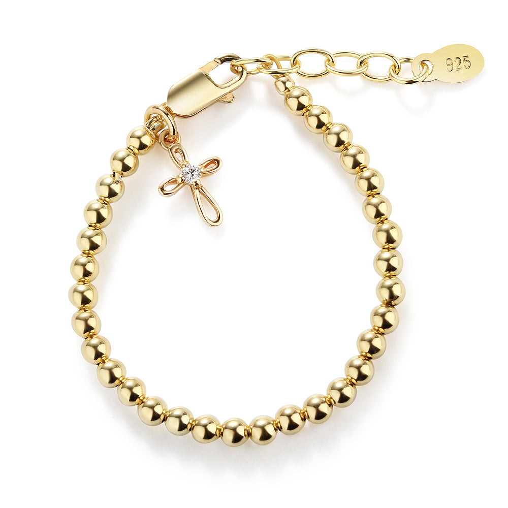 
                
                    Load image into Gallery viewer, Lenox - 14K Gold Plated Cross Bracelet for Baby Baptism and First Communion Gifts
                
            