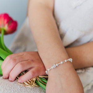 Luna - Sterling Silver White Pearl and Stardust Bracelet for Little Girls