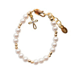 14K Gold-Plated Pearl Bracelet with Cross for Baptism or First Communion