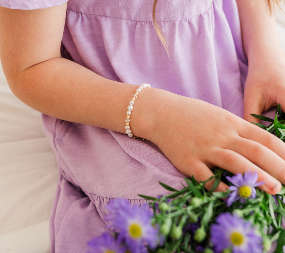 girl wearing Gold-Plated Simulated Pearl Baby Bracelet