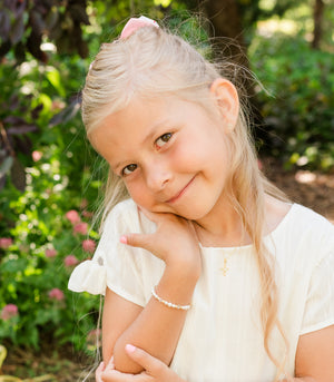 cute girl wearing Gold-Plated Simulated Pearl Baby Bracelet