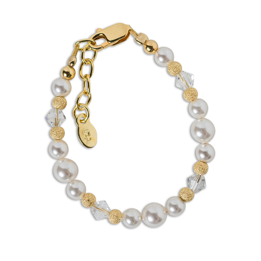 Maizey-14K Gold-Plated Pearl Baby Bracelet with Simulated Pearls and Stardust Beads for Girls