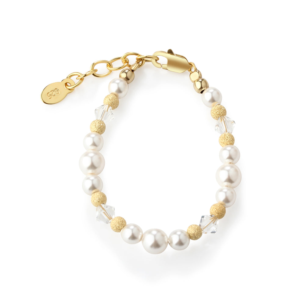 14K Gold-Plated Simulated Pearl Baby Bracelet with Stardust Beads for Girls