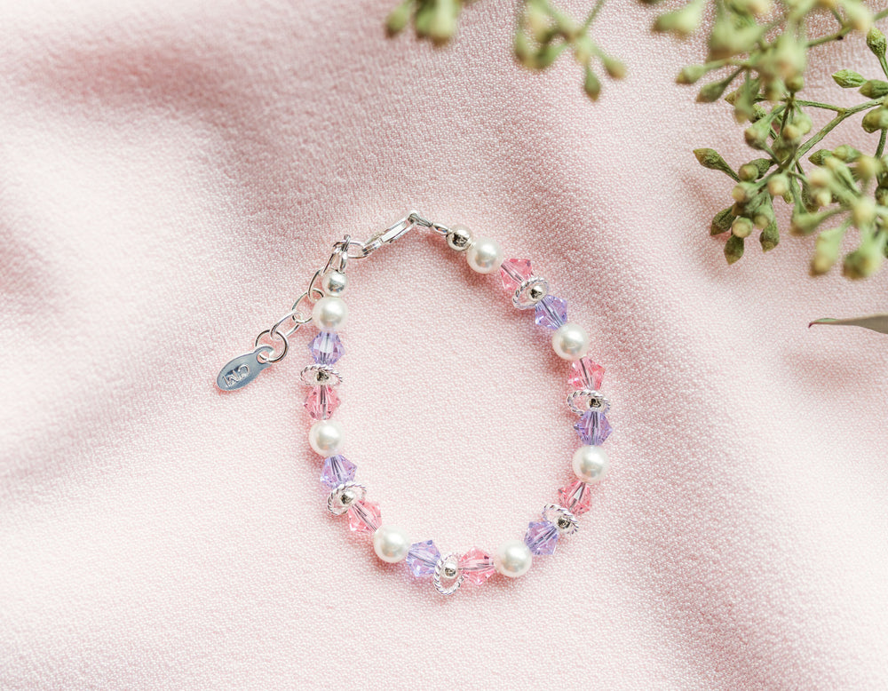 Sterling Silver Bracelet with Purple and Pink Accents for Kids