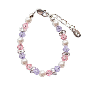 Sterling Silver Bracelet with Purple and Pink Accents for Kids - Cherished Moments Jewelry