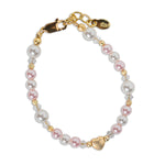 14K Gold-Plated Pink and White Pearl Heart Bracelet