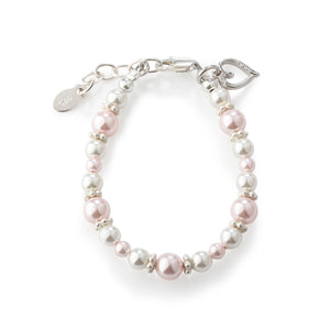 Children's Sterling Silver Pink & White Simulated Pearl Bracelet for Kids