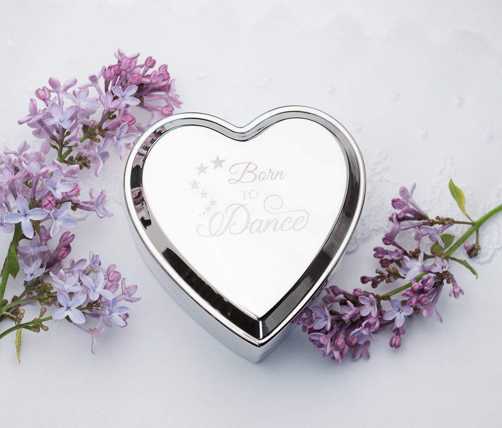 Custom Silver Heart Dance Jewelry Box with Engraving for Girls