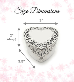 Custom Silver Filigree Heart Jewelry Box with Engraving for Girls