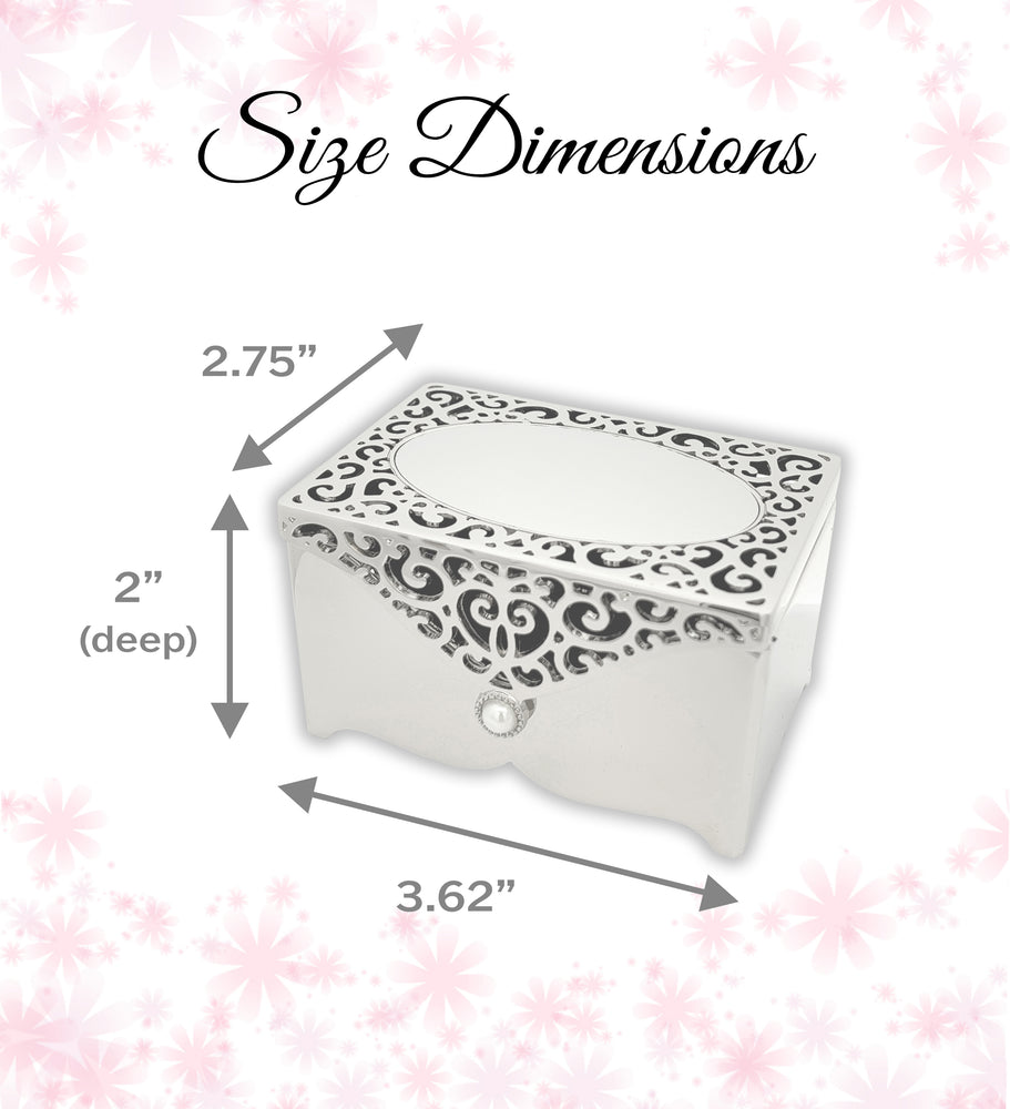 Custom Silver Filigree Rectangle Jewelry Box with Engraving for Girls