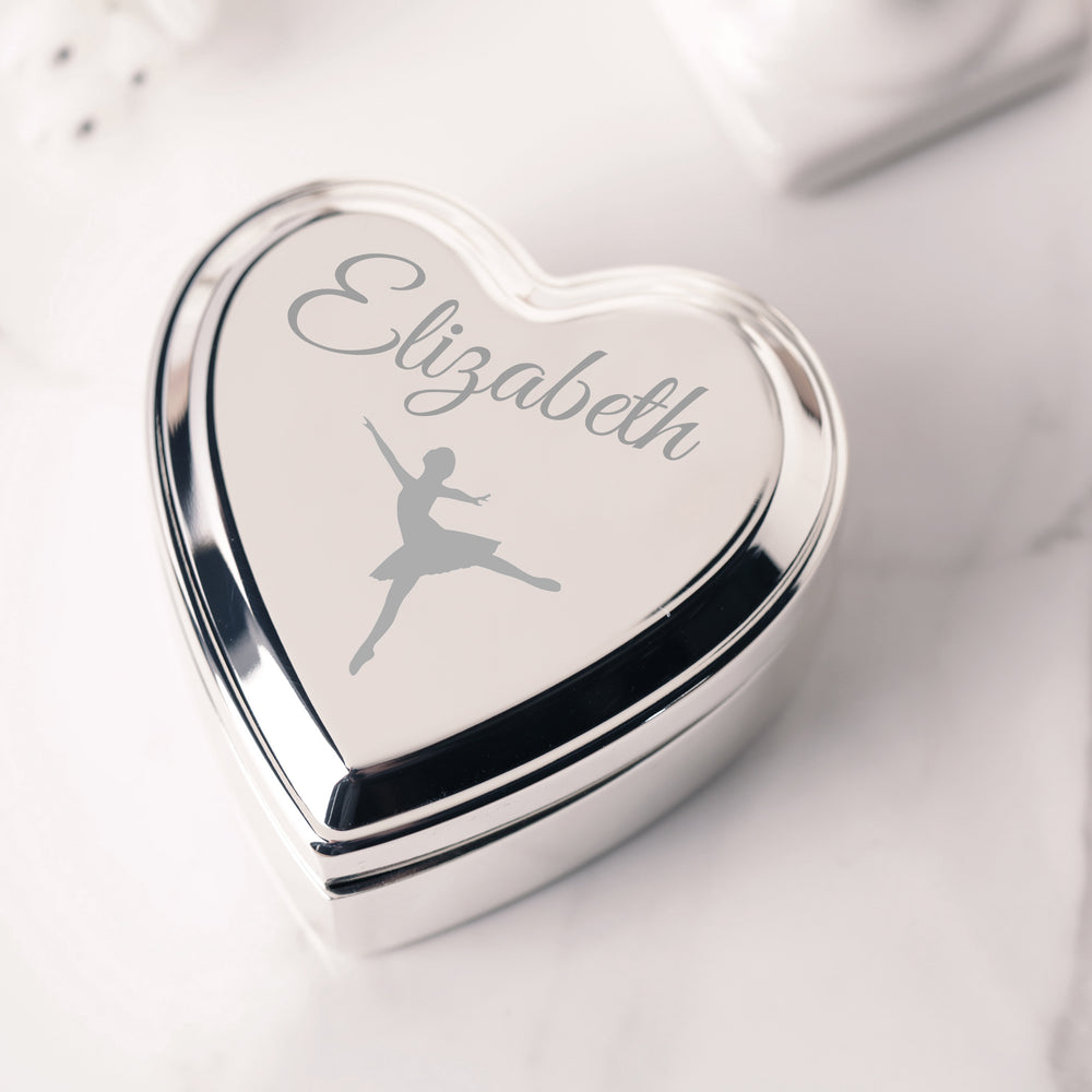 Custom Silver Heart Dance Jewelry Box with Engraving for Girls