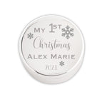 Personalized Round Silver Jewelry Box, Christmas Gift with FREE Engraving, Baby's First Christmas, 1st Christmas Keepsake